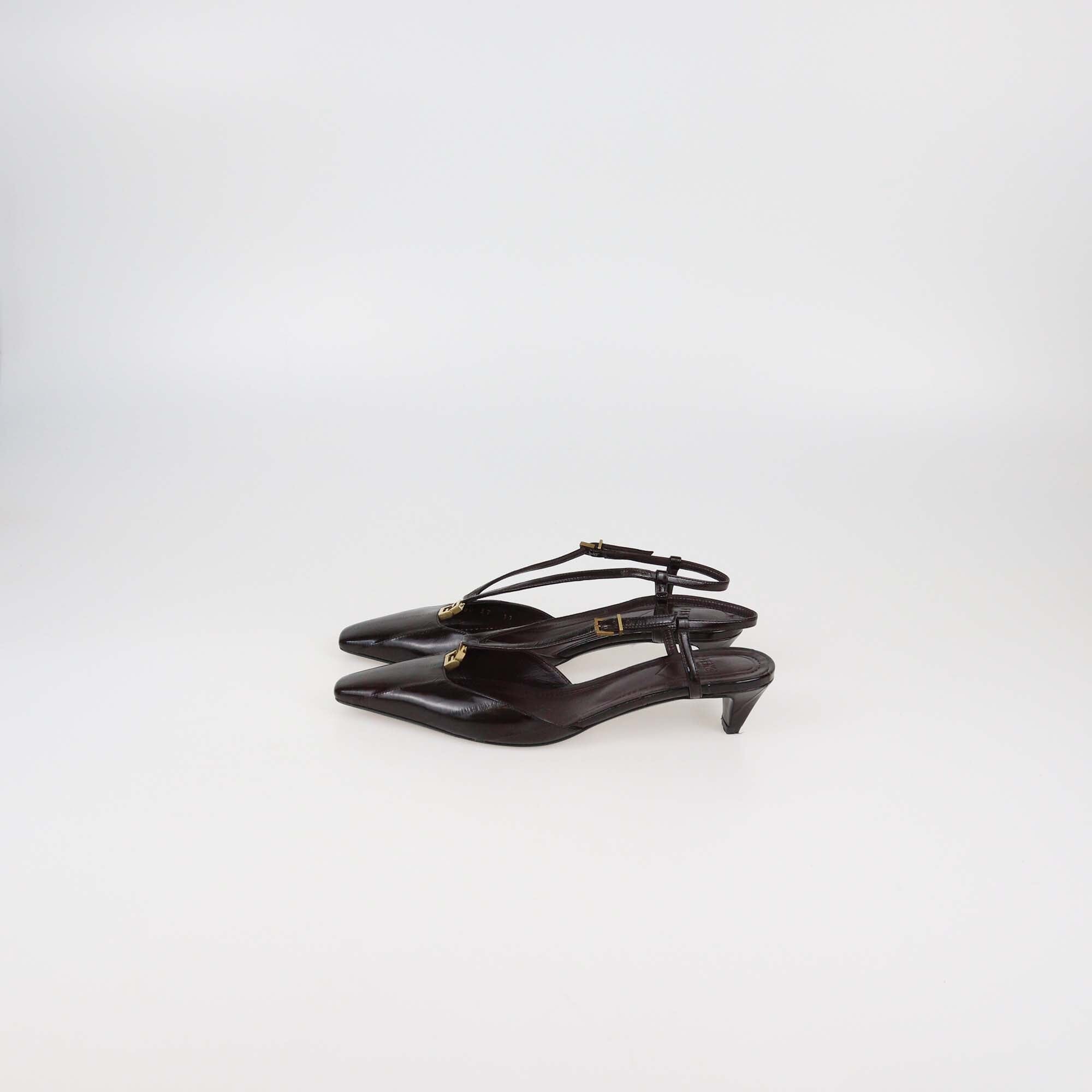 Fendi Dark Brown Eel Leather Low Heeled Slingback Pumps Womens Fendi 
