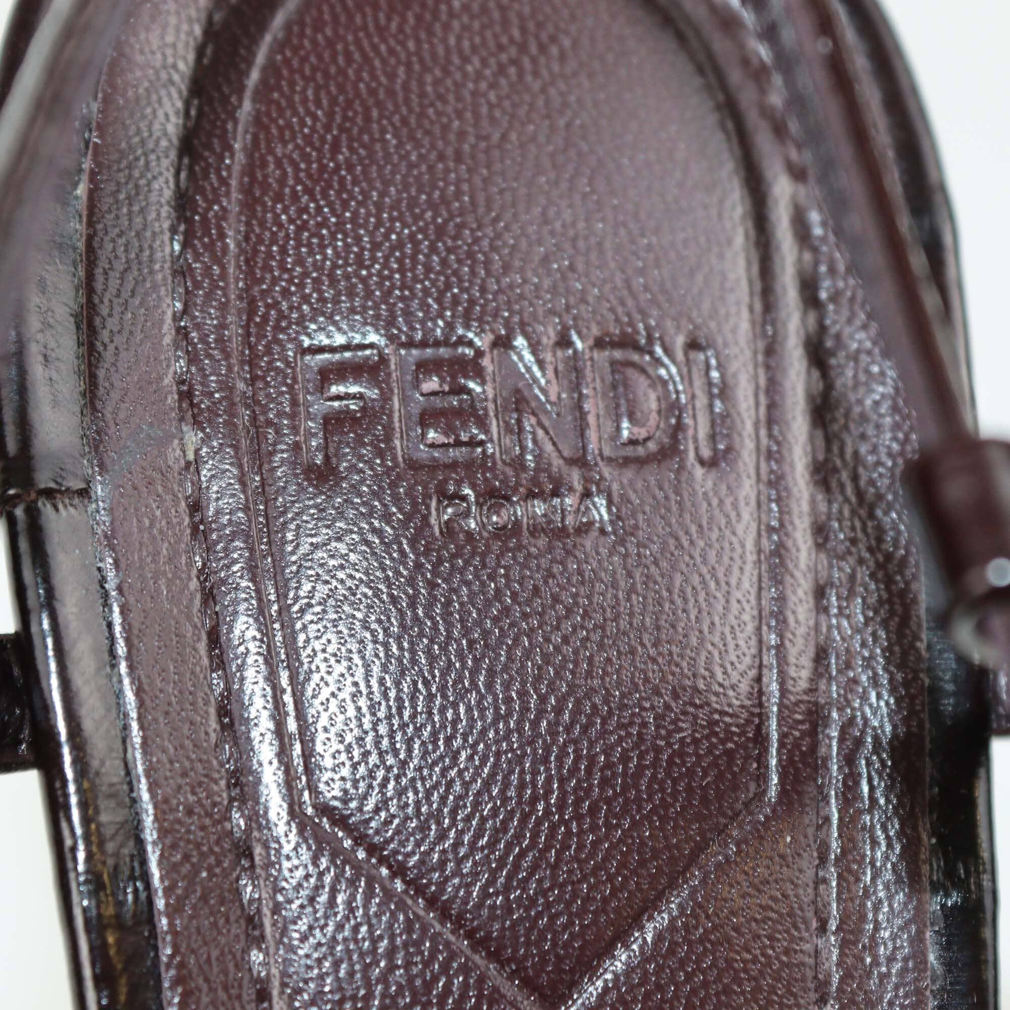 Fendi Dark Brown Eel Leather Low Heeled Slingback Pumps Womens Fendi 