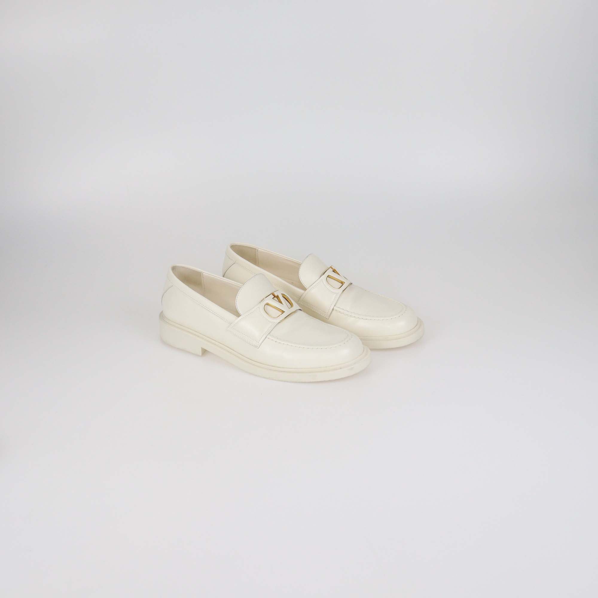 Valentino Off White Leather VLogo Signature Loafers