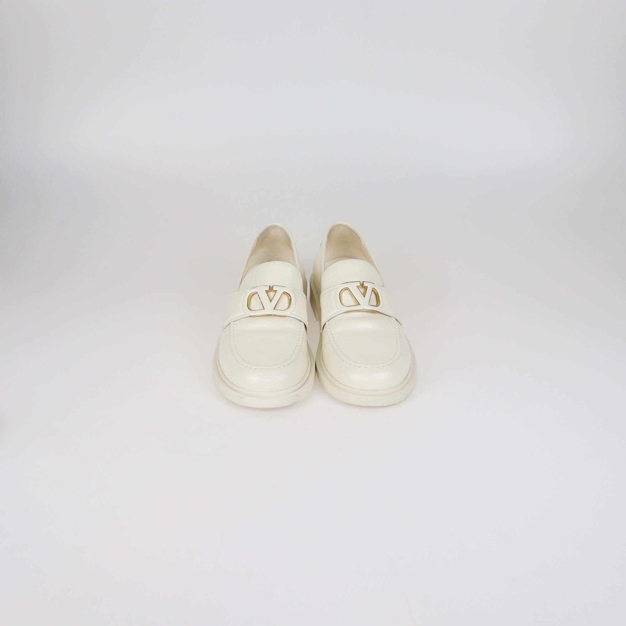 Valentino Off White Leather VLogo Signature Loafers