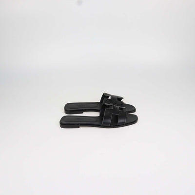 Hermes Black Box Calf Leather Oran Sandals