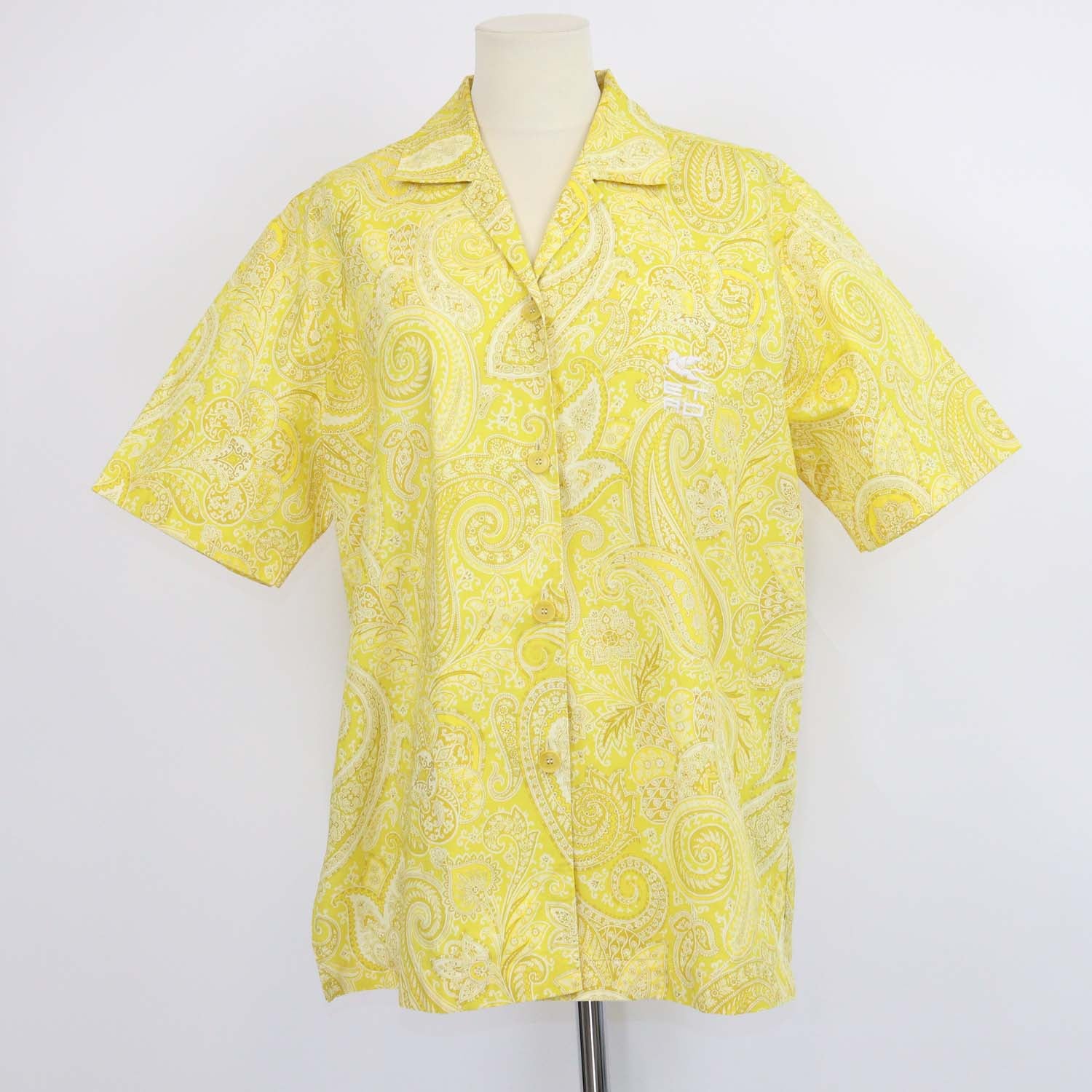 Etro Yellow Paisley Print Cotton Logo Embroidered Button Shirt