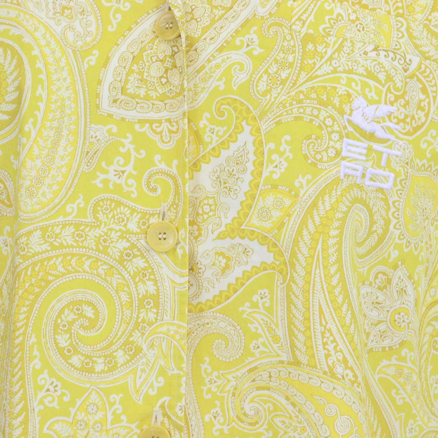 Etro Yellow Paisley Print Cotton Logo Embroidered Button Shirt