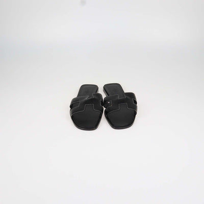 Hermes Black Box Calf Leather Oran Sandals
