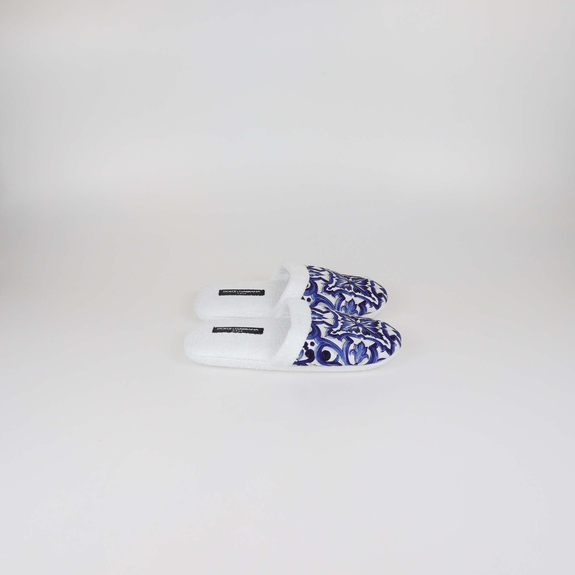 Dolce & Gabbana White/Blue Printed Terry Cloth Slippers
