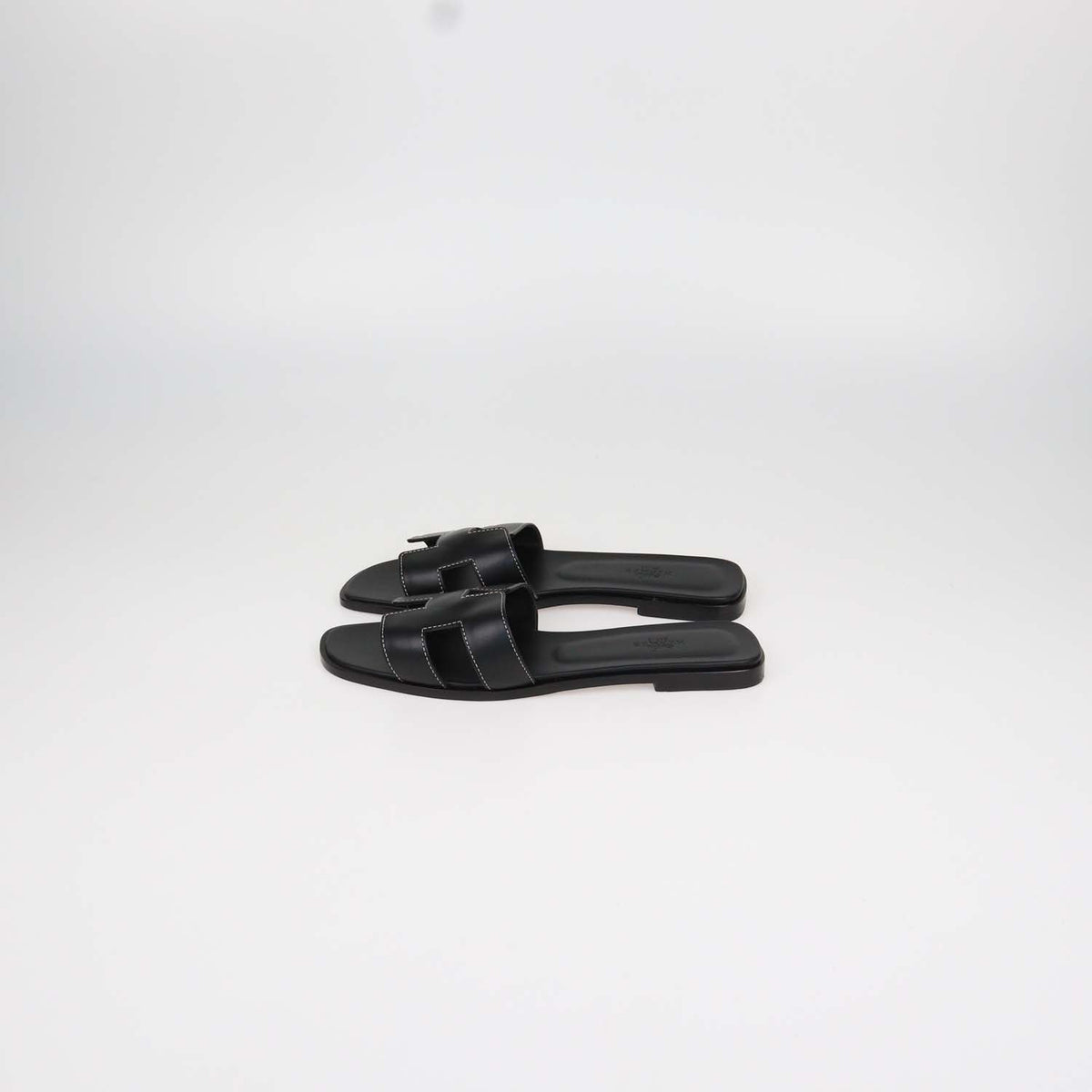 Hermes Black Box Calf Leather Oran Sandals