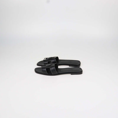 Hermes Black Box Calf Leather Oran Sandals