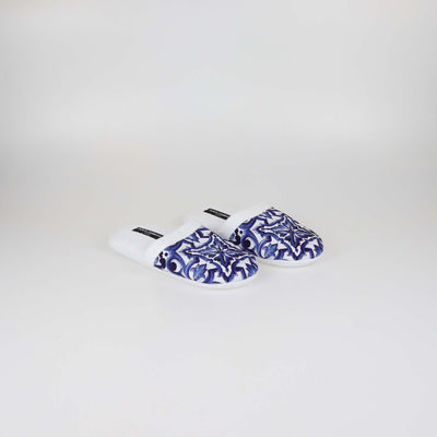 Dolce & Gabbana White/Blue Printed Terry Cloth Slippers