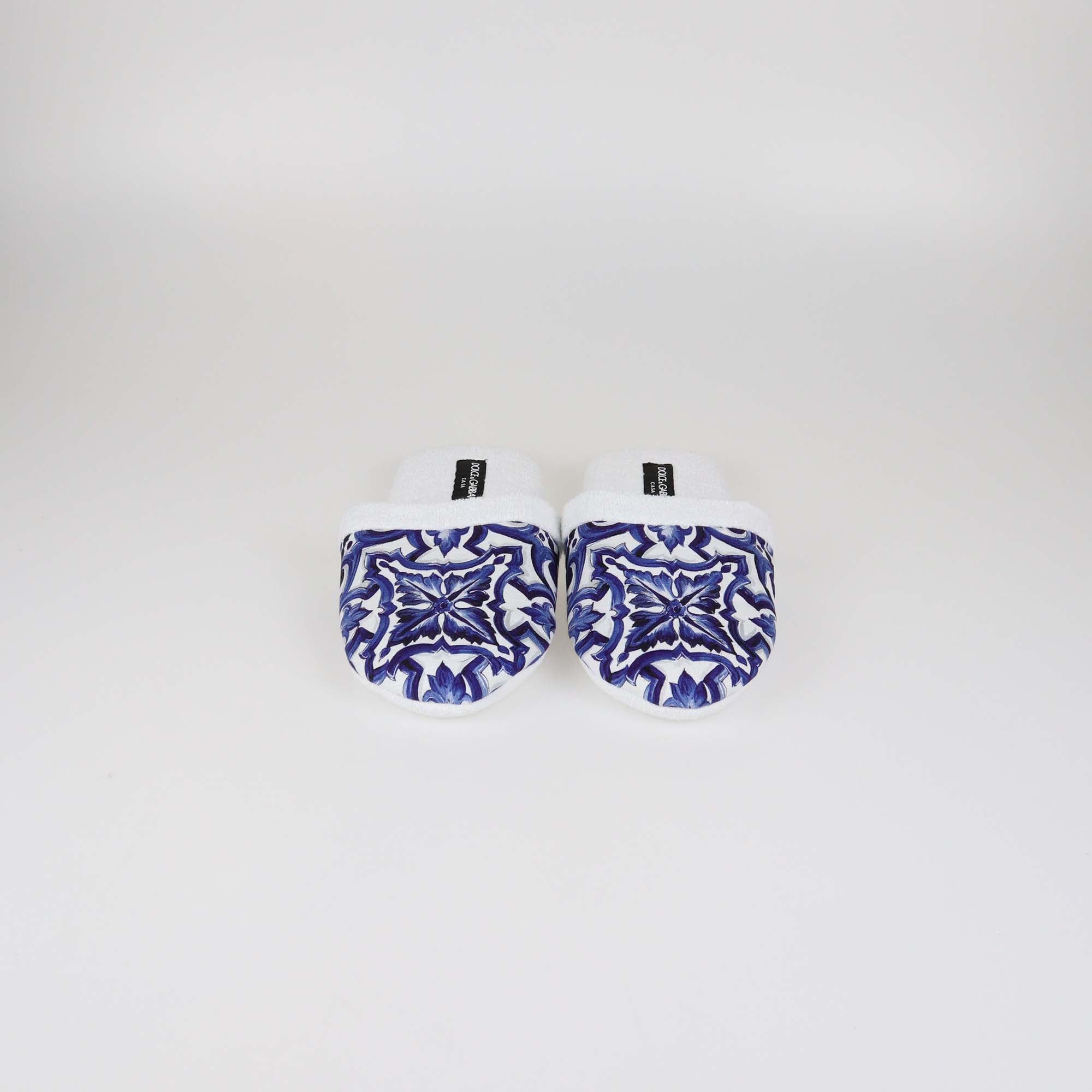 Dolce & Gabbana White/Blue Printed Terry Cloth Slippers