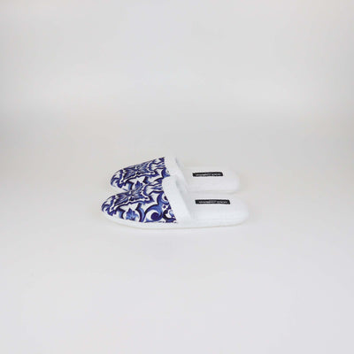 Dolce & Gabbana White/Blue Printed Terry Cloth Slippers
