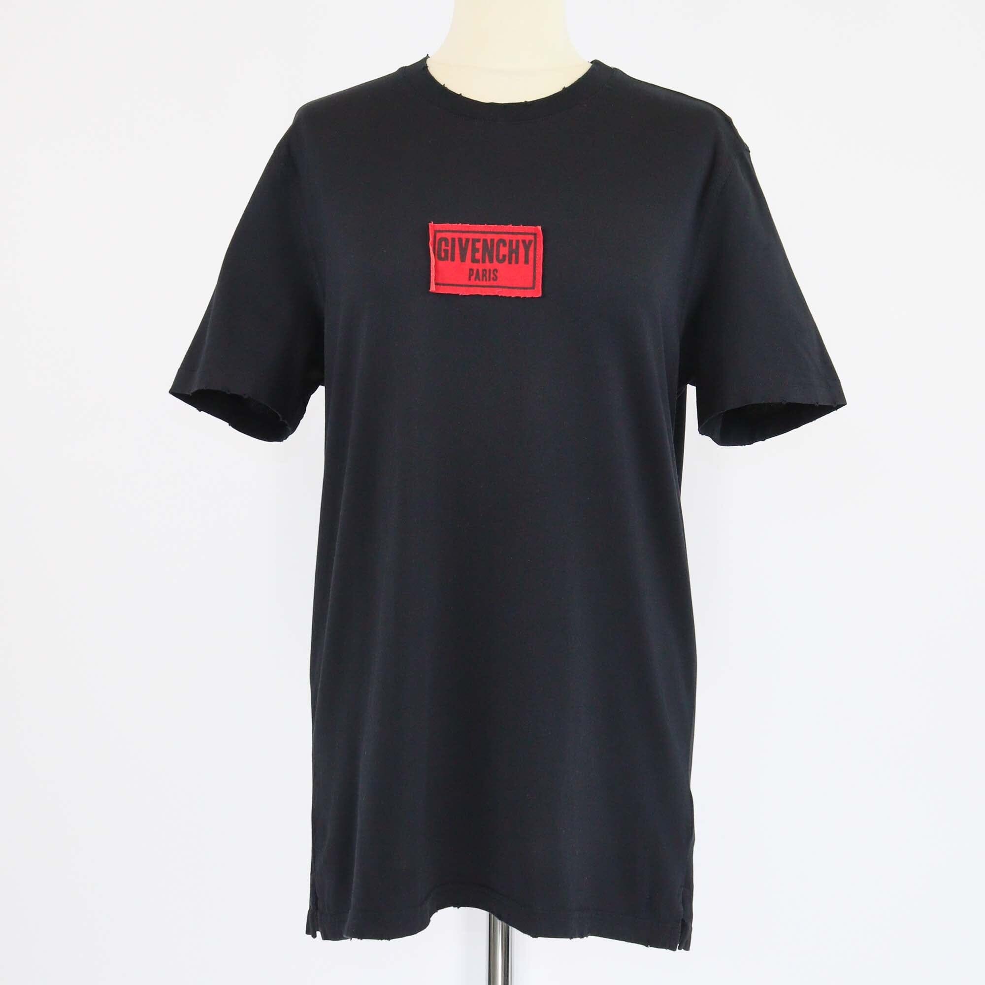 Givenchy Black Cotton Distressed Patched Logo T-Shirt Mens Givenchy 