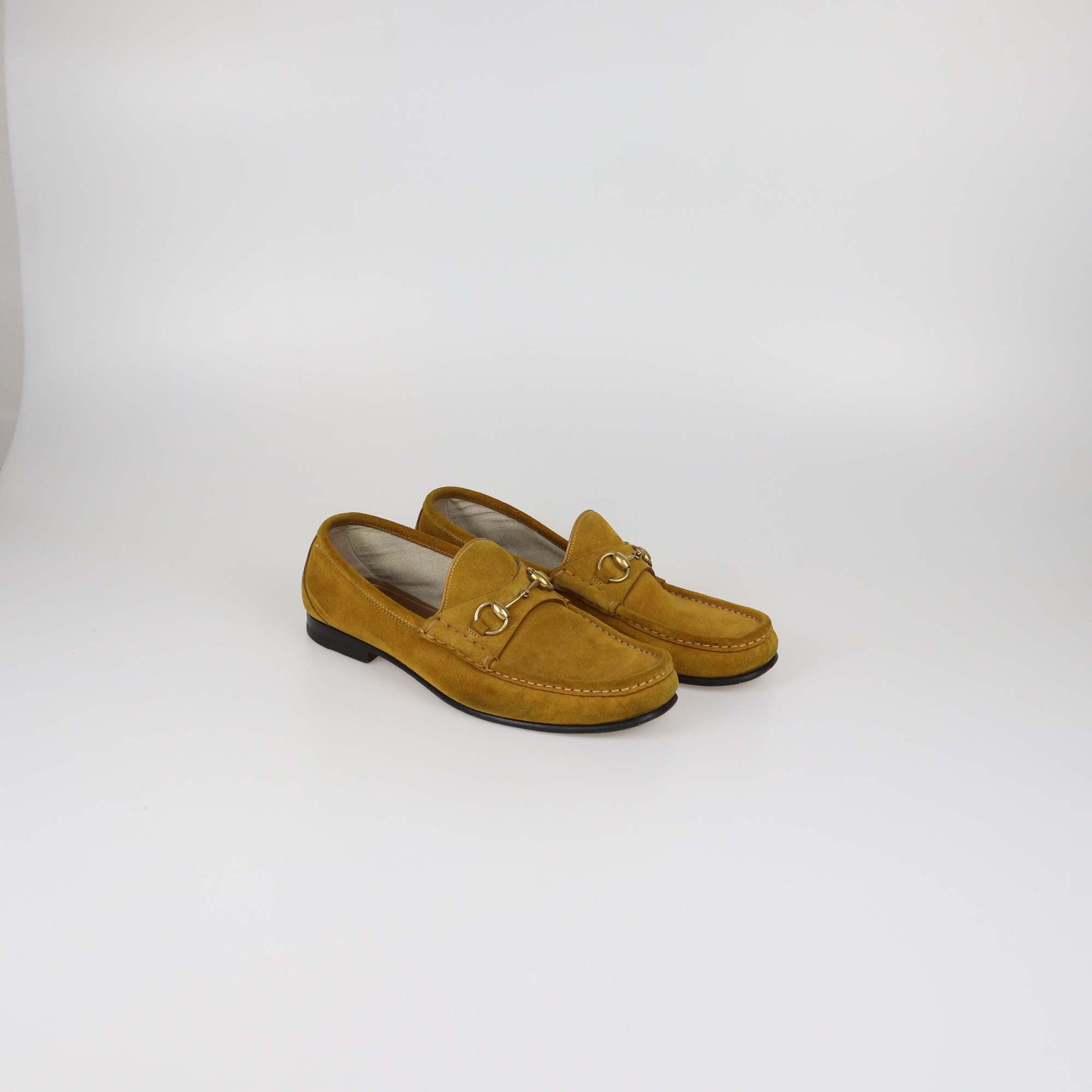 Gucci Yellow Suede Horsebit Loafers