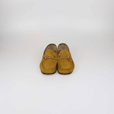 Gucci Yellow Suede Horsebit Loafers