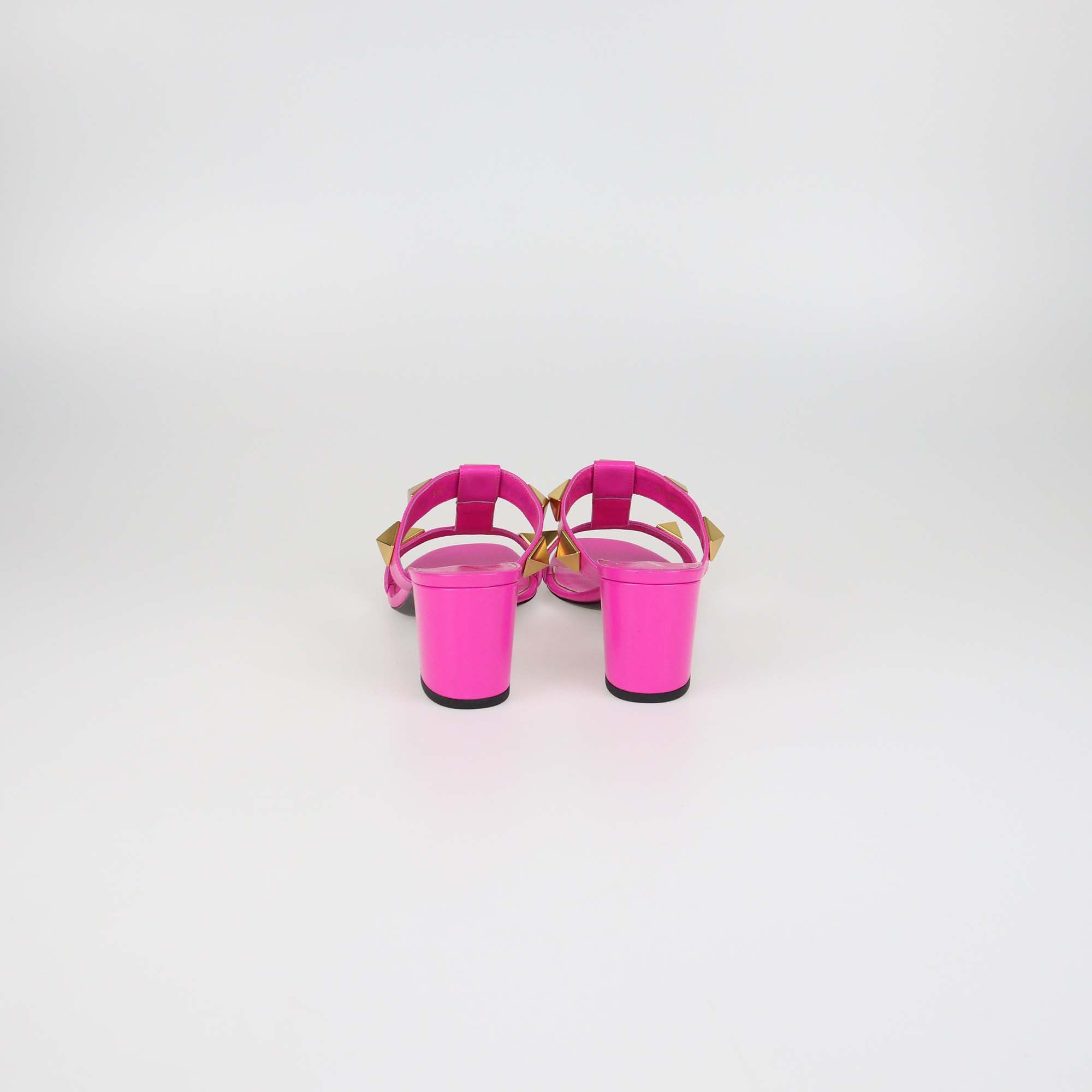 Valentino Fuchsia Leather Roman Stud Block Heel Sandals