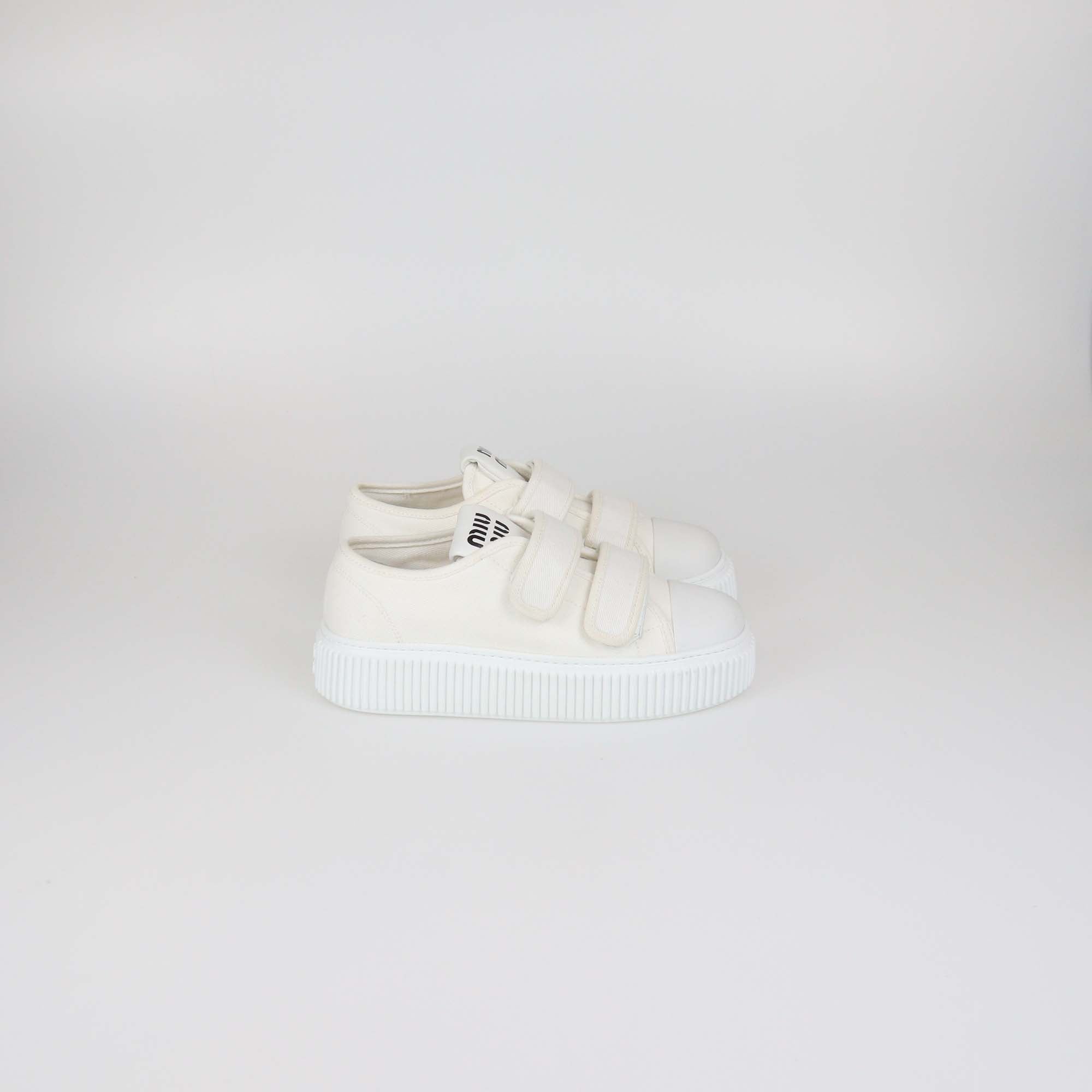 Miu Miu White Denim Platform Low Top Sneakers