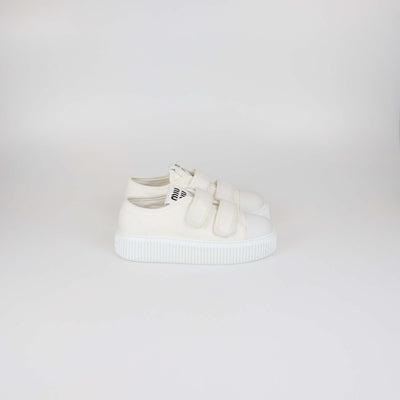Miu Miu White Denim Platform Low Top Sneakers
