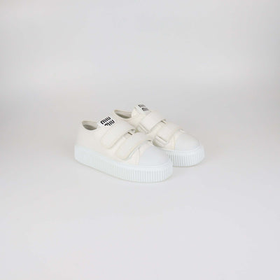 Miu Miu White Denim Platform Low Top Sneakers