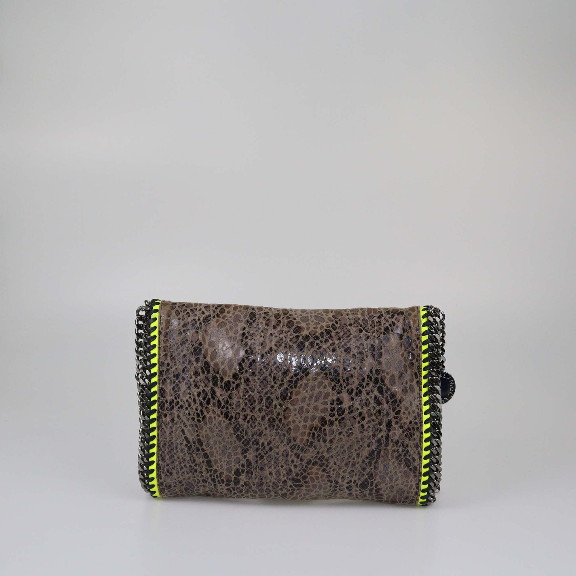 Stella McCartney Brown/Neon Green Python Effect Faux Suede Falabella Crossbody Bag Womens Stella McCartney 