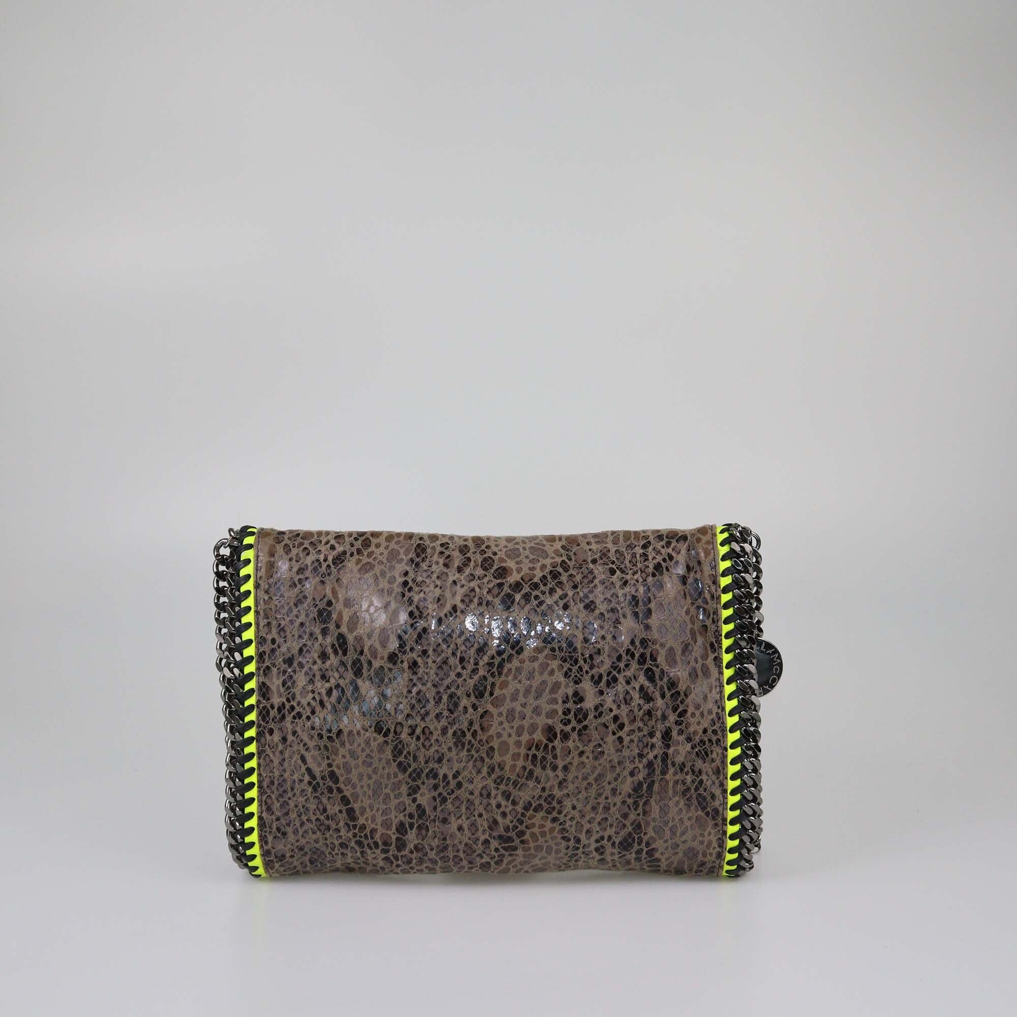 Stella McCartney Brown/Neon Green Python Effect Faux Suede Falabella Crossbody Bag Womens Stella McCartney 