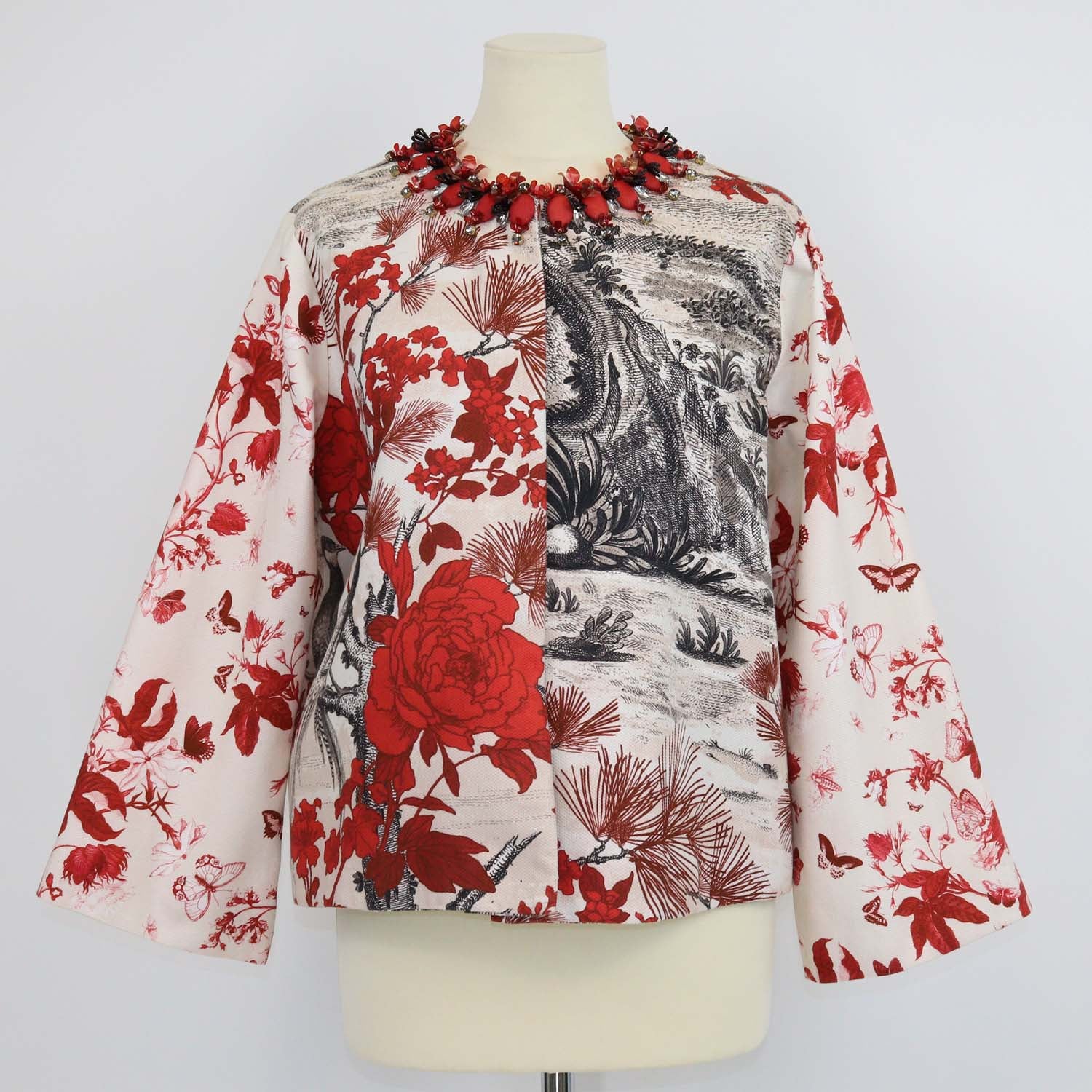 Biyan Multicolor Floral Print Beaded Crystal Embellishment Jacket