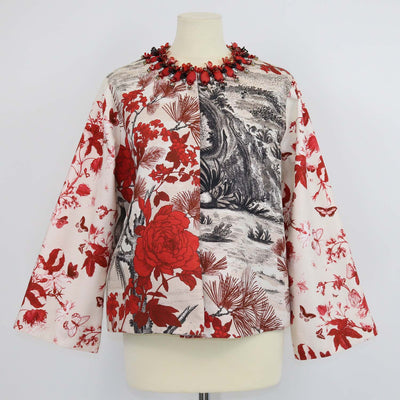 Biyan Multicolor Floral Print Beaded Crystal Embellishment Jacket