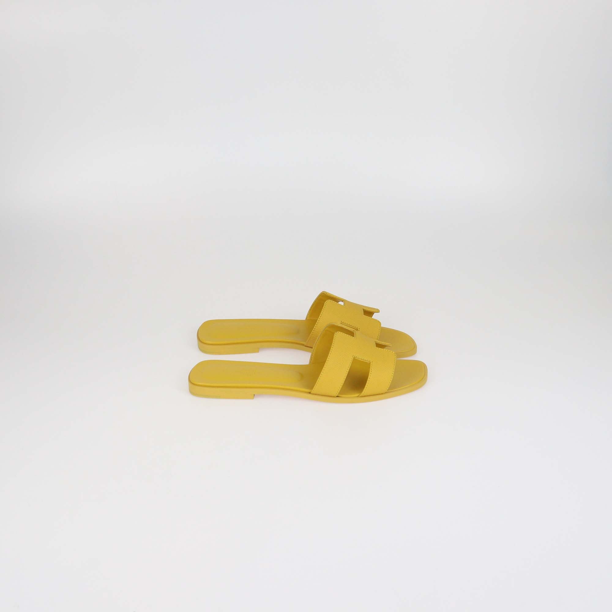 Hermes Jaune Topaze Epsom Leather Oran Sandals