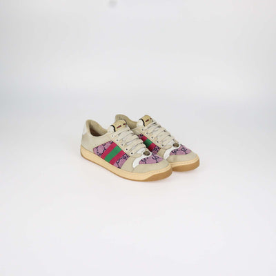 Gucci Beige, Pink GG Canvas and Suede Screener Sneakers