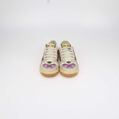 Gucci Beige, Pink GG Canvas and Suede Screener Sneakers
