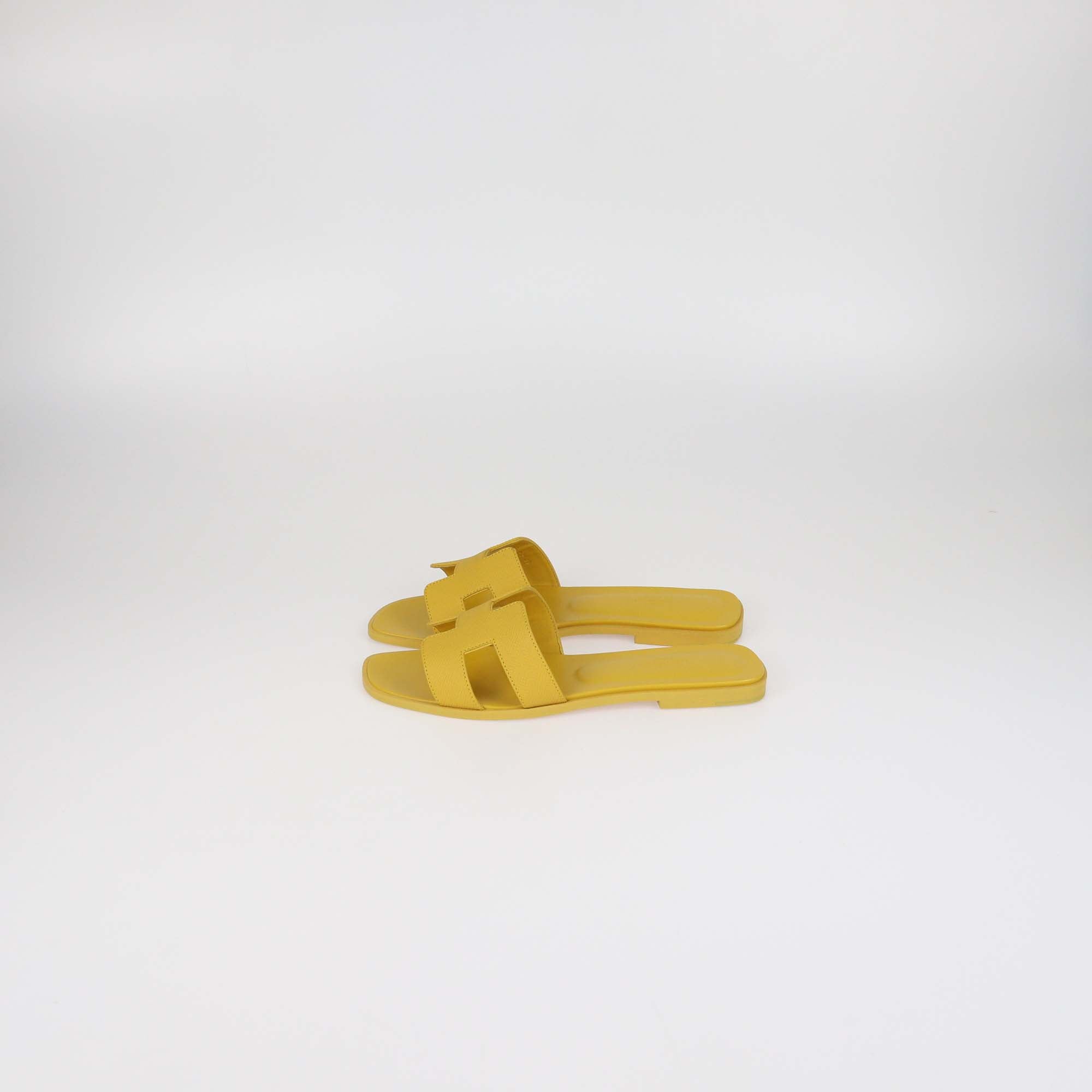 Hermes Jaune Topaze Epsom Leather Oran Sandals