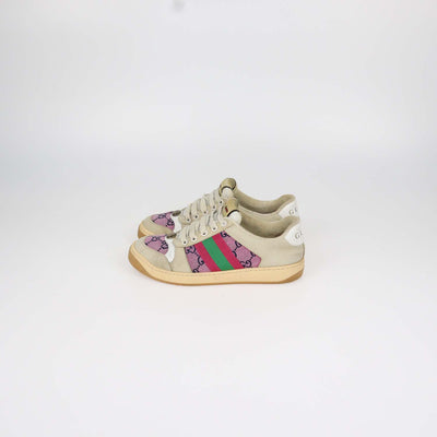 Gucci Beige, Pink GG Canvas and Suede Screener Sneakers