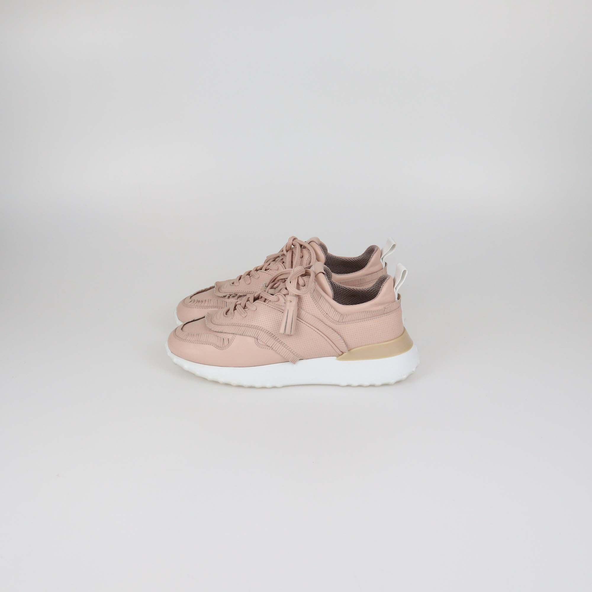 Tod's Pink Perforated Leather Fringed Tassel Low Top Sneakers