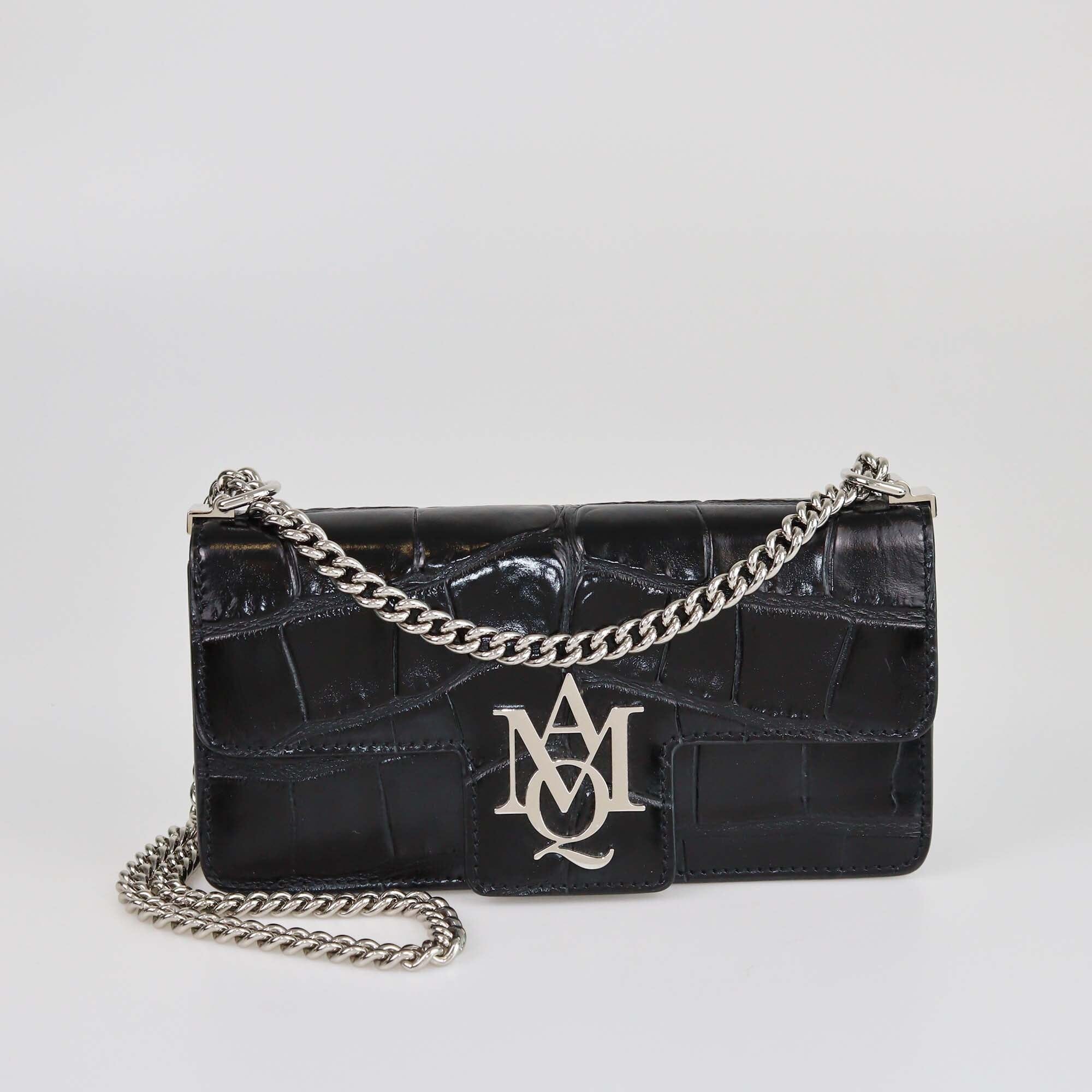 Alexander McQueen Black Croc Embossed Insignia Chain Clutch Womens Alexander Mcqueen 