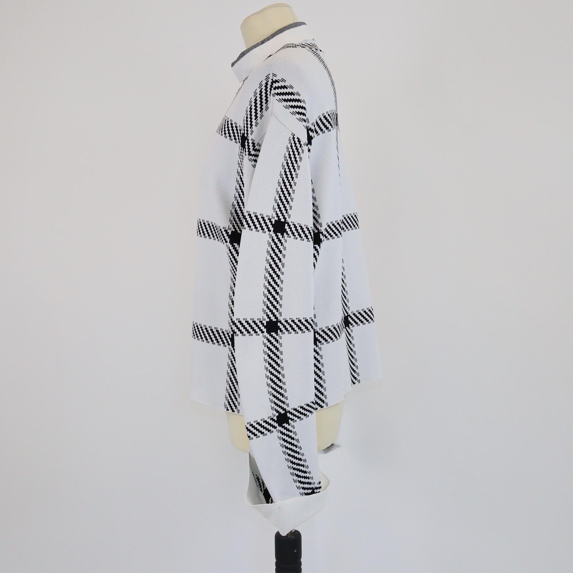 Stella McCartney White/Black Checkered Stretched Knit Turtle Neck Sweater Womens Stella McCartney 