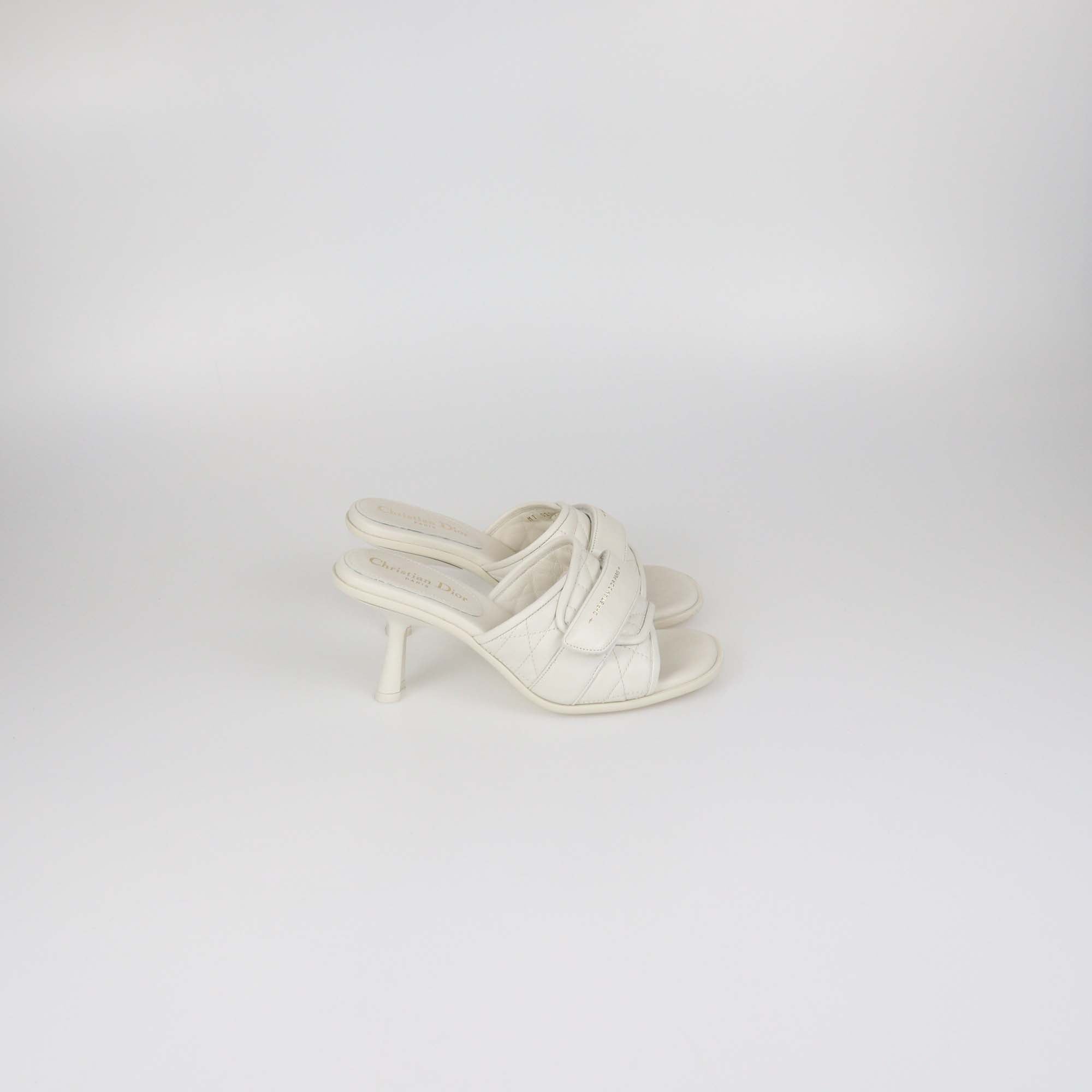 Christian Dior Off White Macro Cannage Leather Diorevolution Slide Sandals