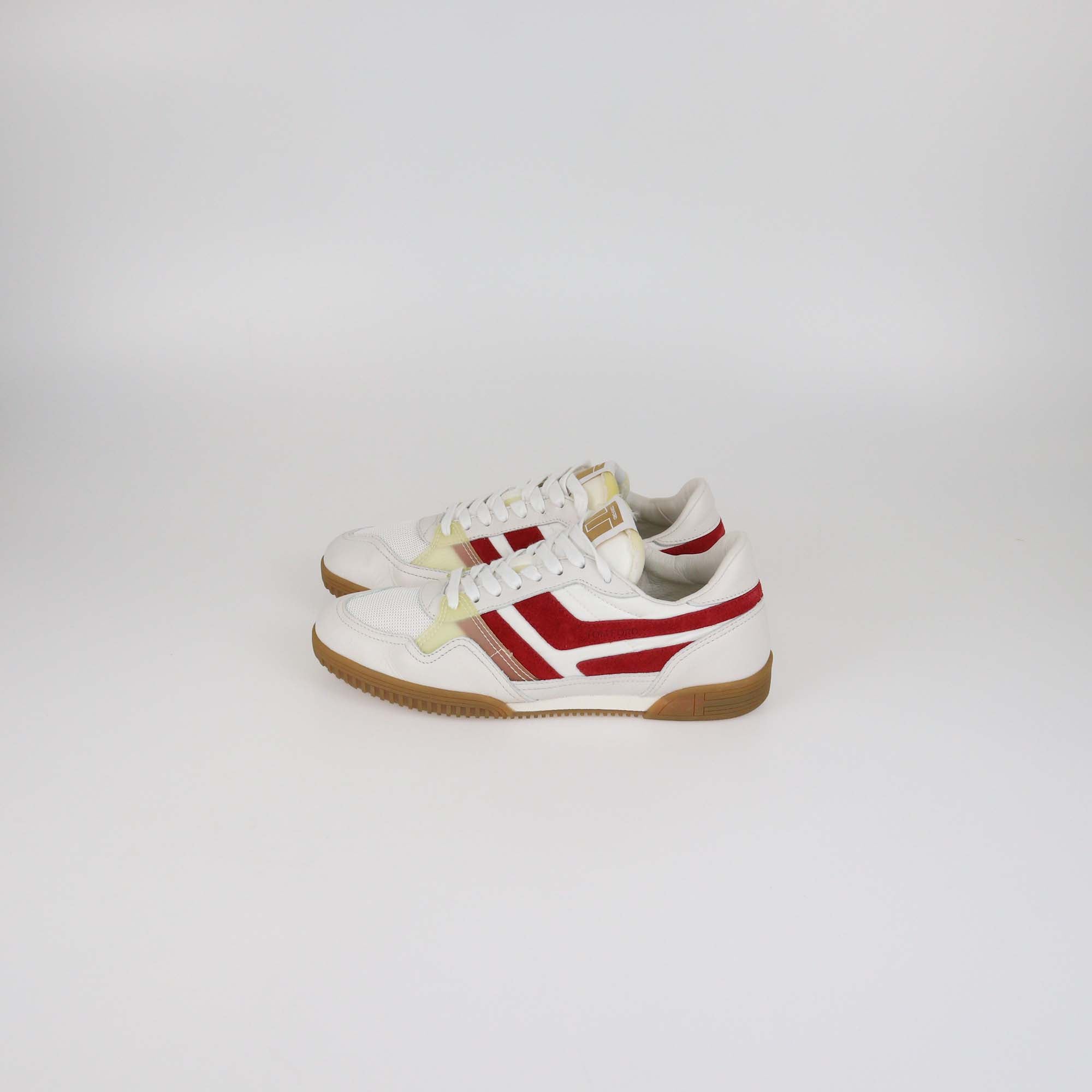 Tom Ford White/Red Nylon and Leather Jackson Sneakers