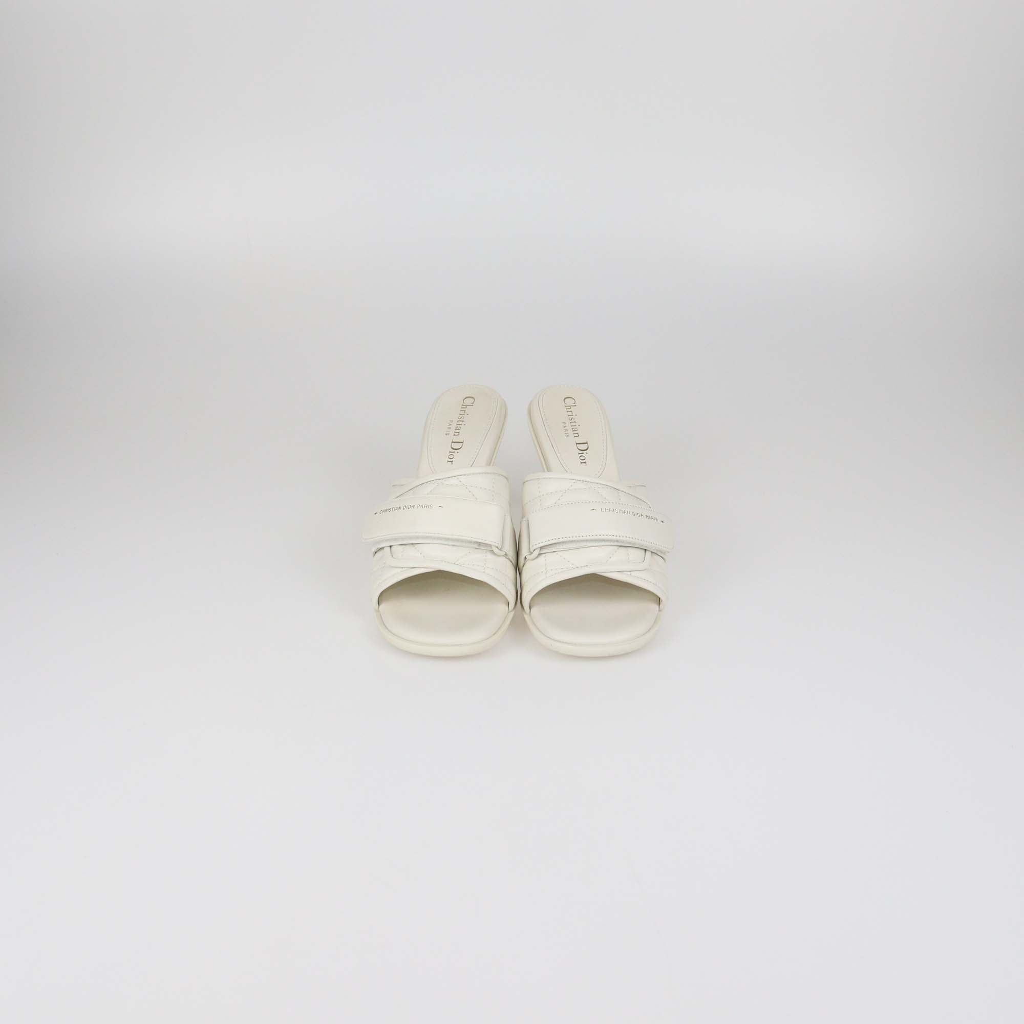 Christian Dior Off White Macro Cannage Leather Diorevolution Slide Sandals