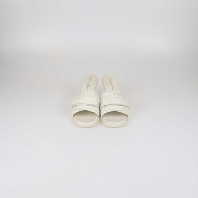 Christian Dior Off White Macro Cannage Leather Diorevolution Slide Sandals