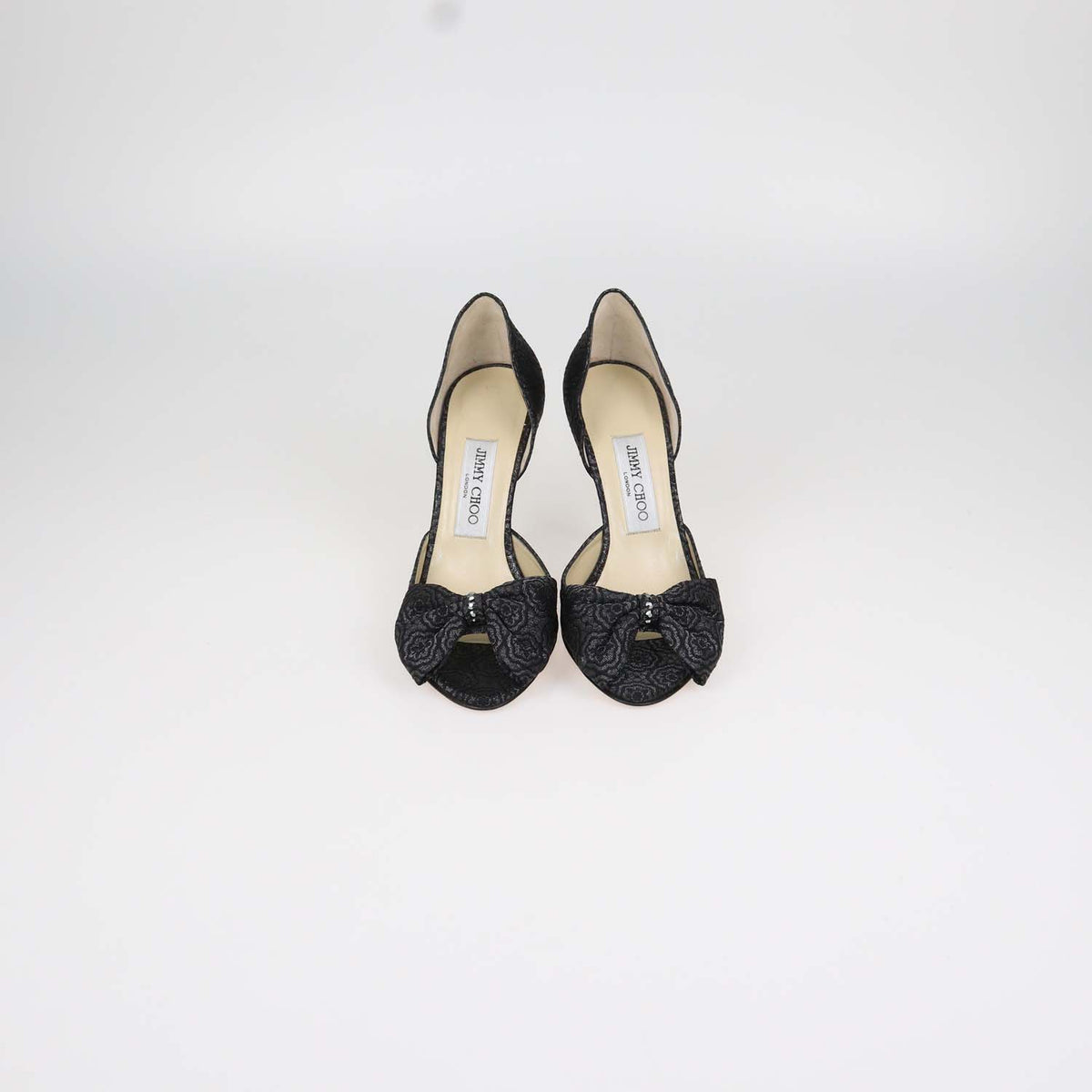 Jimmy Choo Black Brocade Fabric Bow Sandals