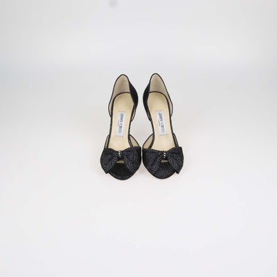 Jimmy Choo Black Brocade Fabric Bow Sandals