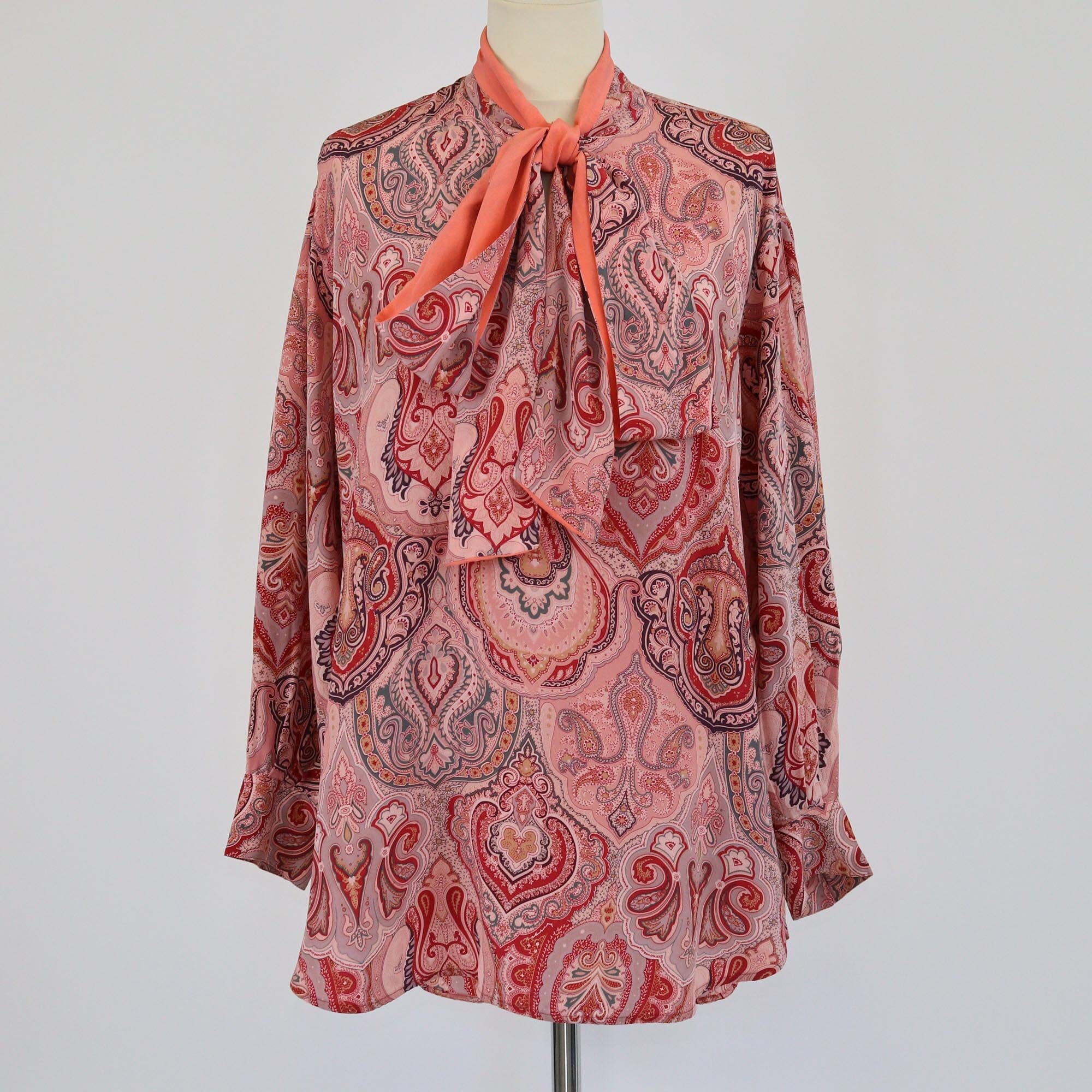 Celine Multicolor Printed Neck Tie Detail Long Sleeve Tunic Womens Celine 