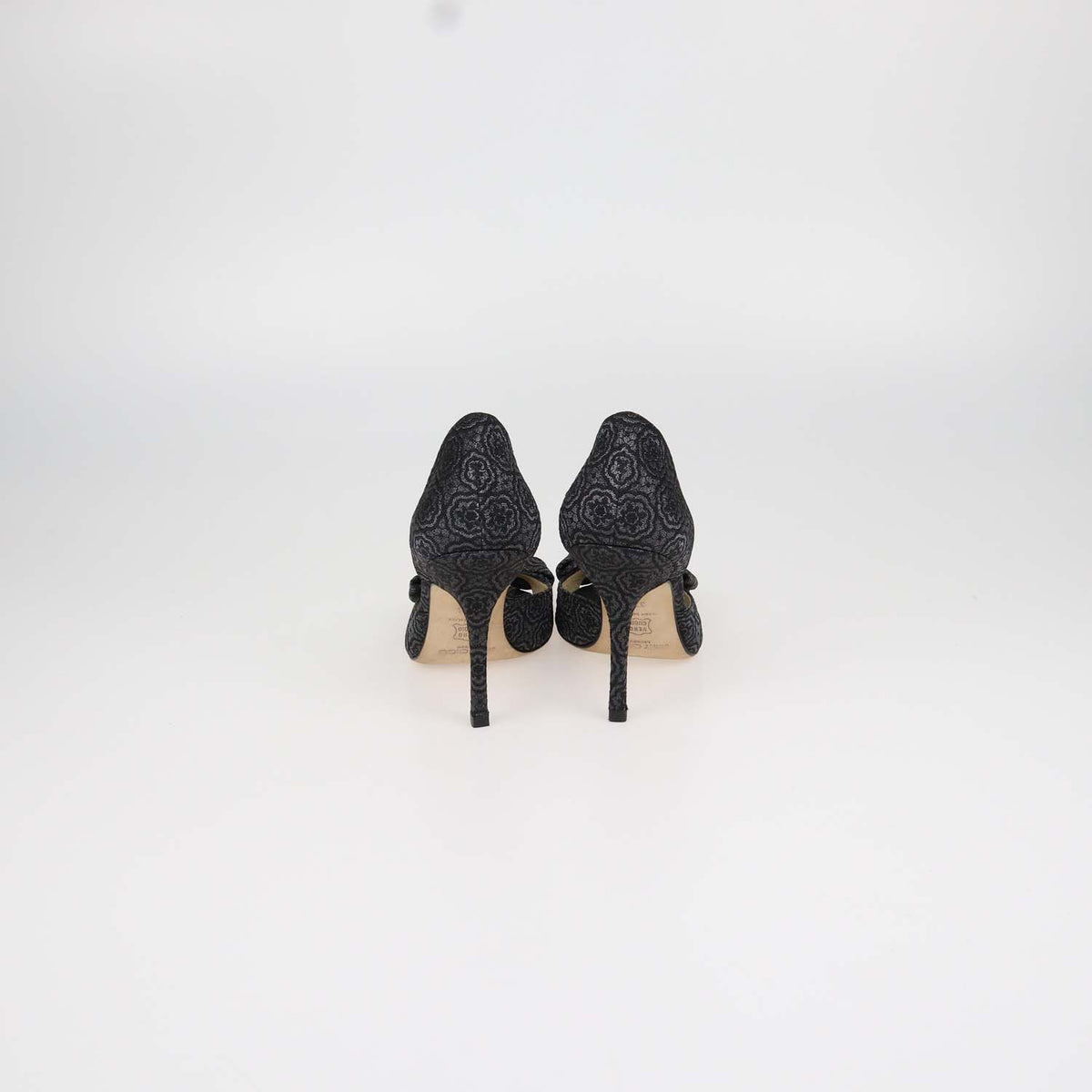 Jimmy Choo Black Brocade Fabric Bow Sandals