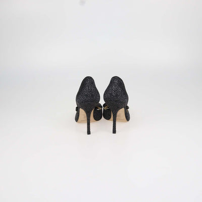 Jimmy Choo Black Brocade Fabric Bow Sandals
