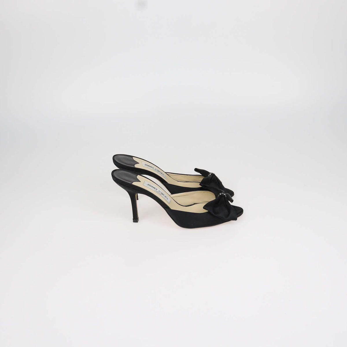 Jimmy Choo Black Satin Bow Slide Sandals