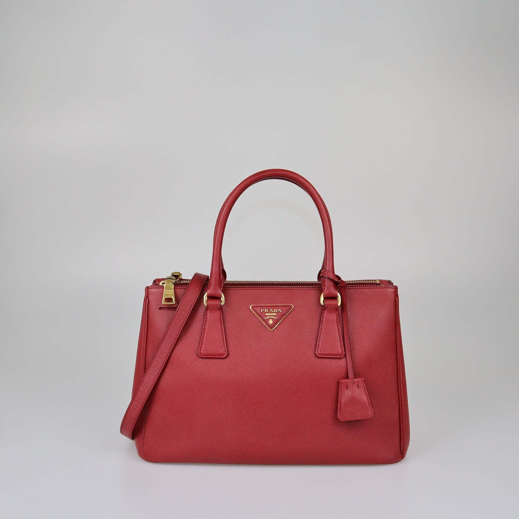 Prada Red Saffiano Lux Small Double Zip Tote Womens Prada 