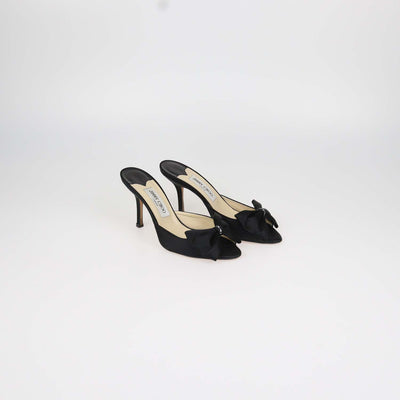 Jimmy Choo Black Satin Bow Slide Sandals