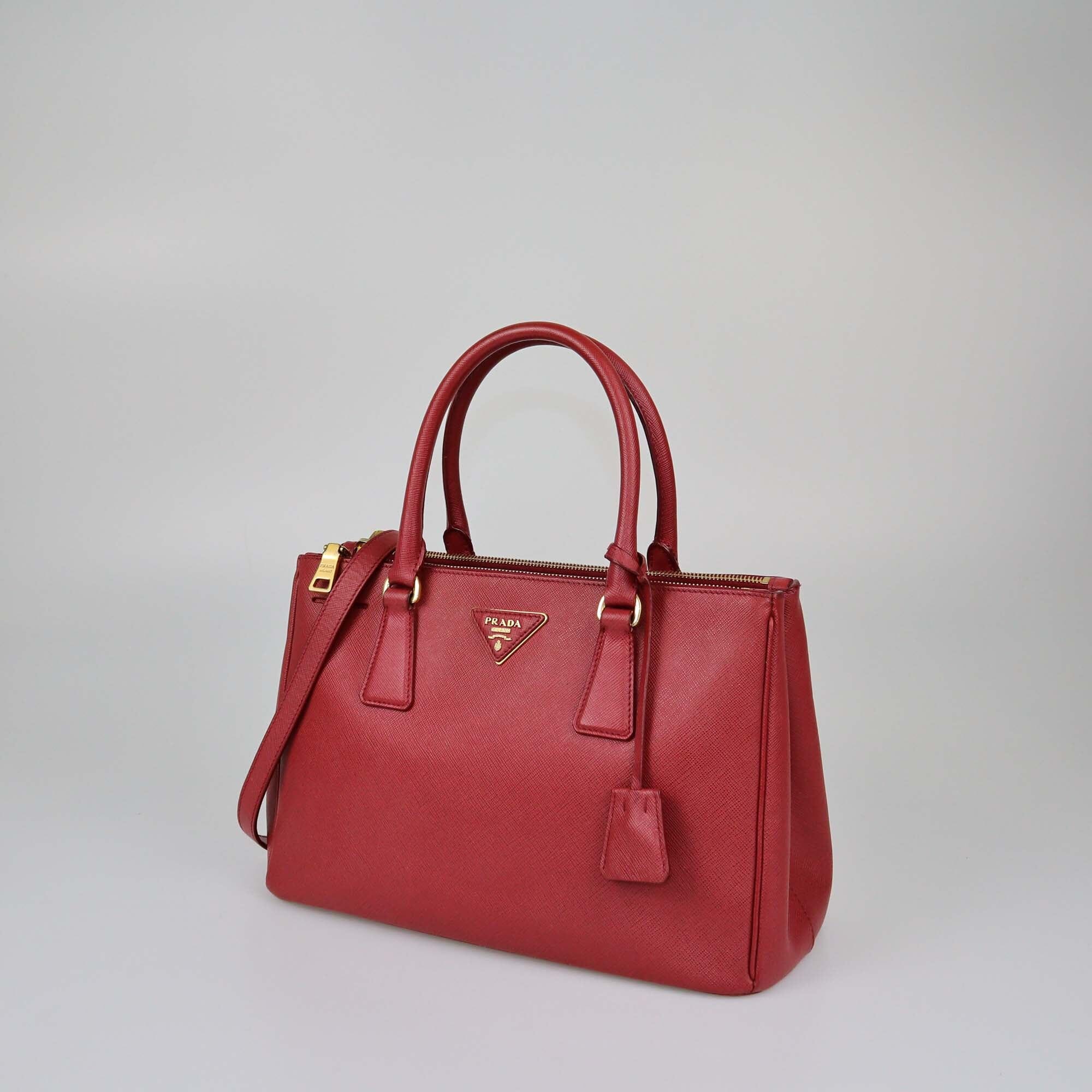 Prada Red Saffiano Lux Small Double Zip Tote Womens Prada 