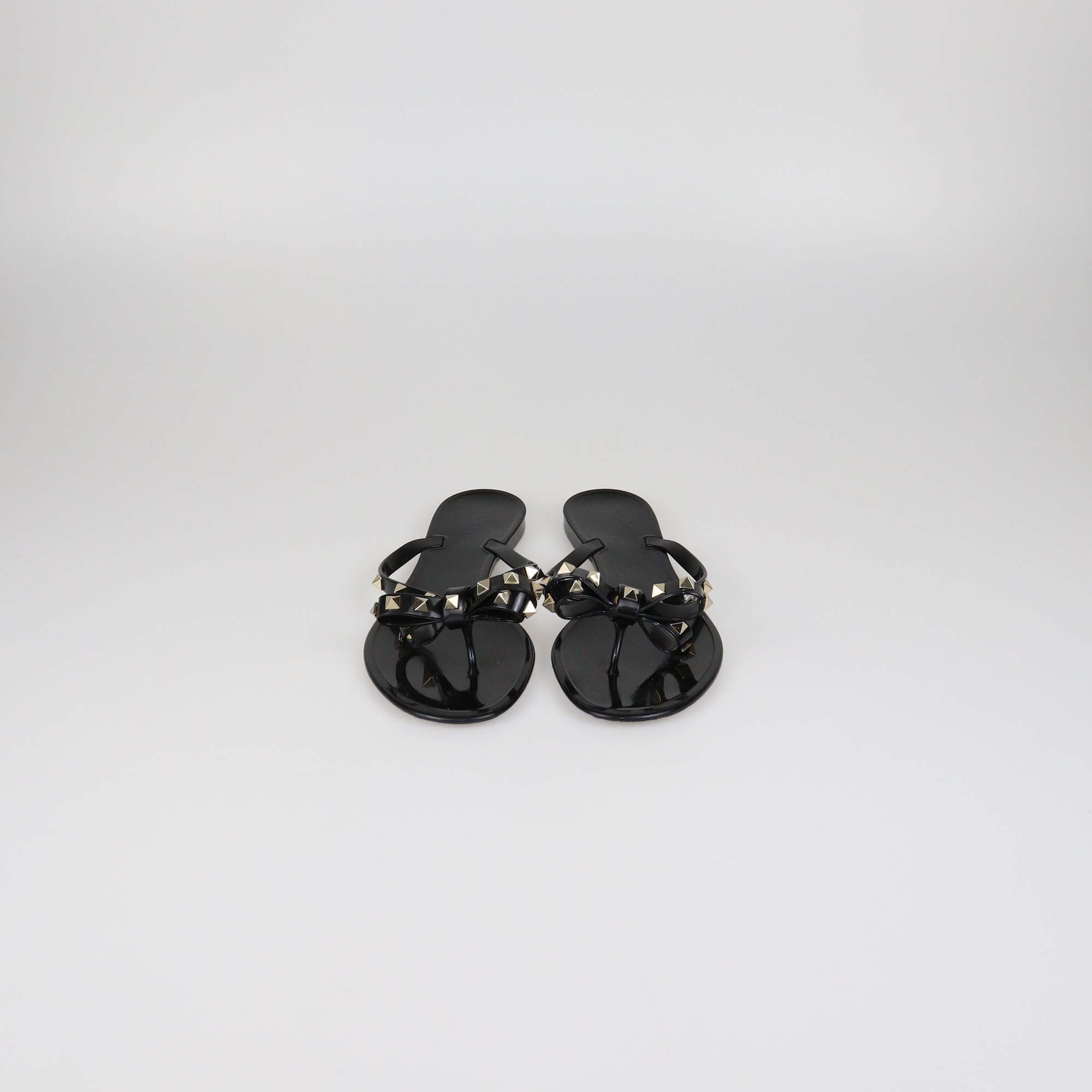Valentino Black Rubber Rockstud Bow Slipper