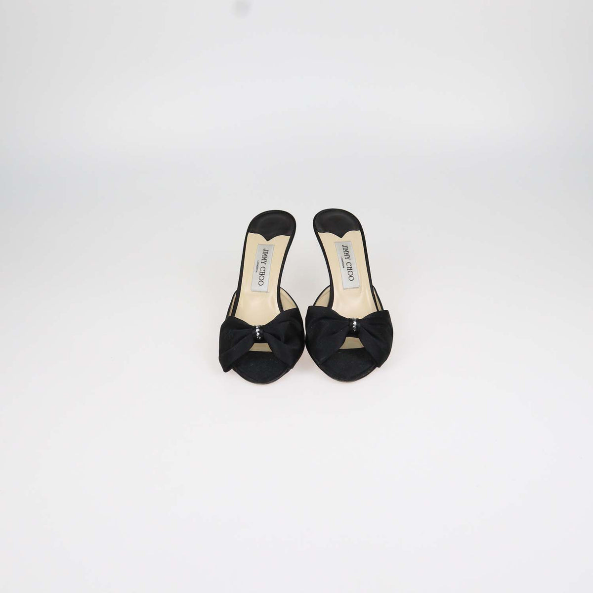 Jimmy Choo Black Satin Bow Slide Sandals