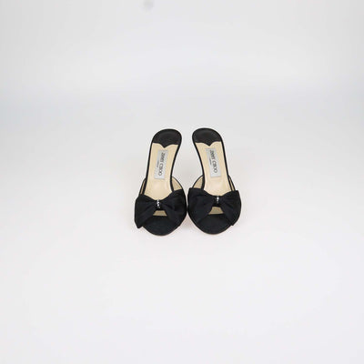 Jimmy Choo Black Satin Bow Slide Sandals