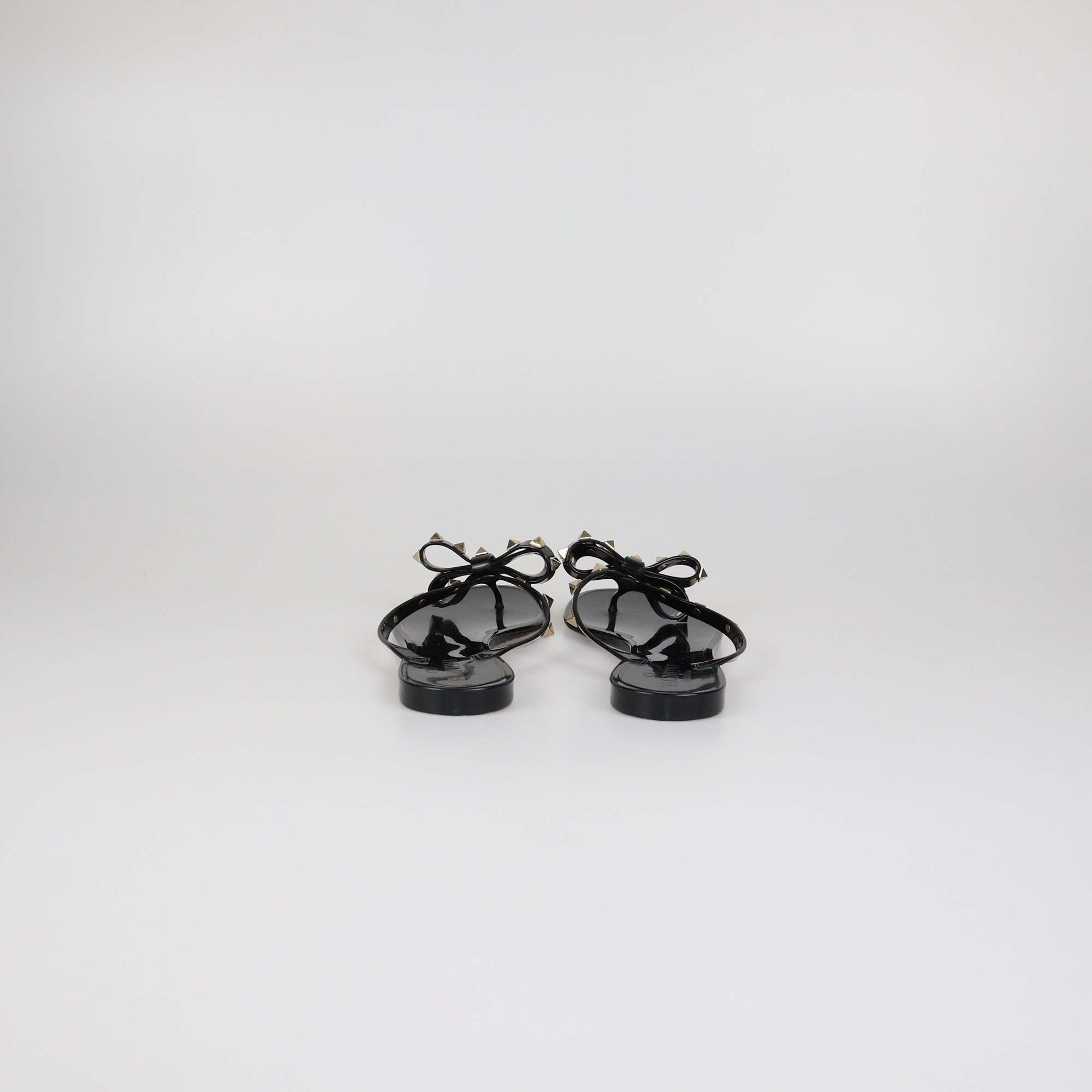 Valentino Black Rubber Rockstud Bow Slipper